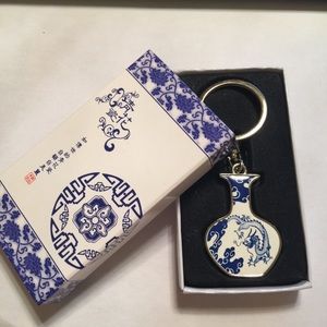 Blue and White porcelain keychain
